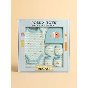 Polka Tots Pack de 6 Wave Print Mini Newborn Gift Cesto Set-Azul - Product Image 5