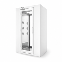 Cabine de douche d'air compacte pour une personne, en acier blanc thermolaqué, avec filtre HEPA et commande vocale