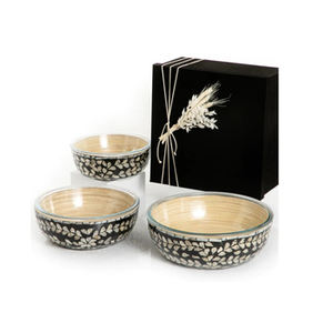 Ensemble de 3 bols de service en bois et verre Vaisselle élégante pour mariages événements Resorts et cuisine - Product Image 1