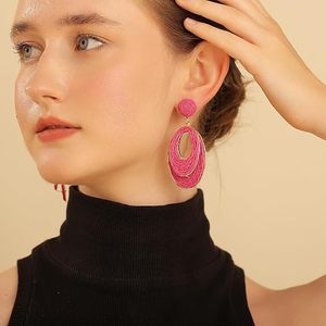 Pendientes de aro de rafia hechos a mano para mujer, joyería colgante Bohemia ligera, fiesta de moda, verano, Vacaciones en la playa, diseño de envoltura de paja de paz - Product Image 3