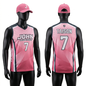 Maillot de volley-ball pour hommes en maille polyester respirante GSM de qualité supérieure, rouge marine avec panneau éclair, logo personnalisé par sublimation - Product Image 5