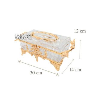 Caja de pañuelos Royal Black Cristal rectangular con detalles de latón macizo dorado - Product Image 6