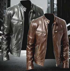 Vestes en toile et cuir pour hommes, hiver, col montant lavé, fermeture éclair, garniture en fourrure de mouton, respirantes, grandes tailles, vente en gros - Product Image 1