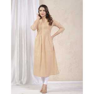 <b>Chikankari</b> for Cream Mustard Straight Kurti Printed Silk Indian and Pakistani Style Wedding Wear Stitched - Product Image 6