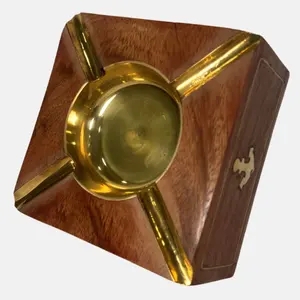 Elegant Handmade Wooden Ashtray With Classic Premium Square Shape Brass Coating Home <b>Table</b> Decor for Cigars Smoking Accessories - Product Image 6