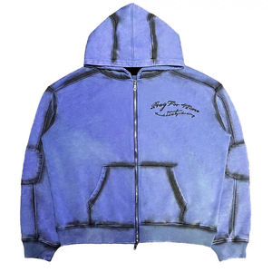 Wholesale Acid Wash Hoodies For Men's Zipper up Full Sleeve 320 gsm Acid Wash Hoodies With Custom <b>Screen</b> Printed Logo - Product Image 6