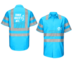 Vêtements de travail de protection de sécurité réfléchissants confortables professionnels ensemble de vêtements de travail bavoir en Polyester col rond chemise boutonnée - Product Image 4