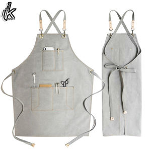 Delantal de peluquería gris personalizado para hombres y mujeres, 3 bolsillos, herramientas de corte de tela de cuero, ropa de trabajo, logotipo personalizado, Material de lona de algodón - Product Image 5