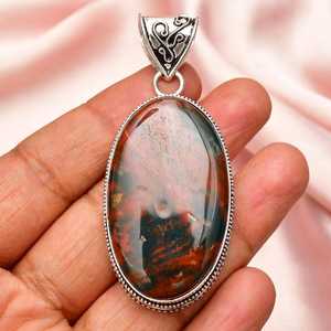 Colgante de piedra de sangre de diseñador hecho a mano, piedra preciosa de Plata de Ley 925, estilo Vintage con ajuste de bisel, joyería fina para mujer - Product Image 3