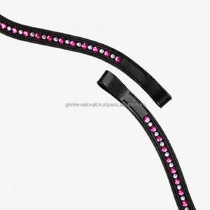 ที่มีคุณภาพสูงขายส่งขายส่งขายส่งรูปคลื่นว่างเปล่าที่ใส่คิ้วหนังรูปม้า1แถวสีชมพูและคริสตัลแก้ว - Product Image 1