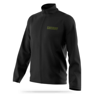 Venta al por mayor poliéster bordado logo cremallera completa Sheriff hombres Softshell chaqueta cortavientos correr sólido chaqueta al aire libre - Product Image 4