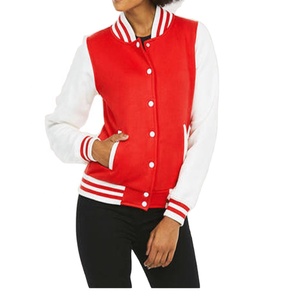 100% algodón polar logotipo personalizado mujeres Varsity chaquetas cuello redondo béisbol mujer chaqueta abotonada costilla a rayas contraste costilla - Product Image 2