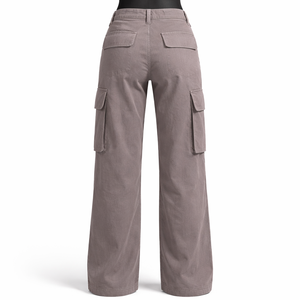 Pantalones Cargo de Cintura Alta y Pierna Ancha para Mujer, con Múltiples Bolsillos, Estilo Casual Urbano, Venta al Por Mayor OEM - Product Image 2