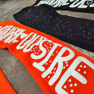 3D เฮฟวี่เวทสำหรับผู้ชายกางเกงวอร์มพิมพ์ลายพัฟทำจากพลอยเทียมผ้าใบเฟรนช์เทอร์รี่แบบกำหนดเอง500Gsm สำหรับเหงื่อขอบบานออก - Product Image 4