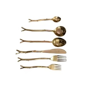 Ensemble de couverts en acier inoxydable poli miroir plaqué or de luxe, vaisselle moderne de style occidental, ensemble de couverts avec manche effet céramique - Product Image 6