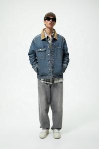 Vente en gros Veste en jean à col montant pour hommes avec logo personnalisé Logo de vêtements d'extérieur en toile bleue pour la saison d'hiver Veste en jean à la mode pour hommes - Product Image 4
