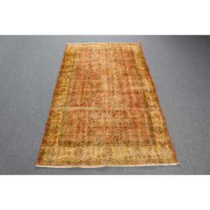 3.7x6.5 ft Turkish Area Rug, Orange <b>Yellow</b> Vintage Abstract <b>Wool</b> Rug - Product Image 1