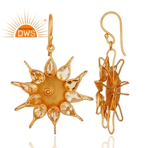 Best Quality Sterling Silver Gold Plated Natural Citrine Gemstone Floral Design <b>Dangle</b> <b>Earring</b> Demi <b>Fine</b> Jewelry Manufacturer - Product Image 3