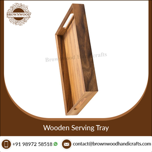 Venta de fábrica, bandeja de servicio hecha a mano de madera con asas, bandeja de servicio de comida de madera de acacia para decoración del hogar, bandeja de servicio hecha en India - Product Image 2