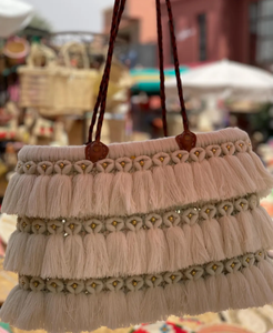 Cesta de paja marroquí con asa de cuero Cesta de compras Bolsa de playa de paja Bolso de comestibles - Product Image 3