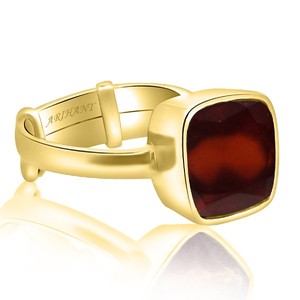Anillos Ajustables de Cristal con Gema Astrológica Certificada Natural de Granate Hessonita (Gomed) 3.25-12.25 Ratti Ashtdhatu en Forma de Cojín - Product Image 3