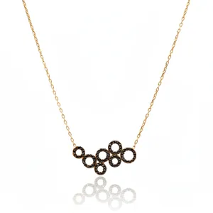 Colgante THEIA con Diseño Hueco Redondo, Adorno de Circonita Negra, Hecho a Mano en Turquía, Chapado en Oro, Plata de Ley 925 - Product Image 2