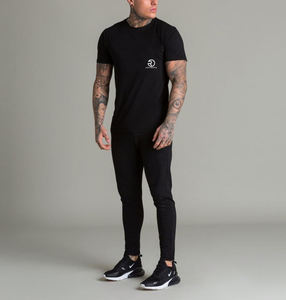 Logo d'usine personnalisé Muscle Fit T-shirt noir col rond manches courtes T-shirt vierge pour hommes - Product Image 2