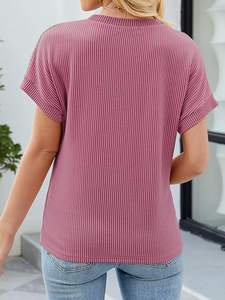 Femmes Anti-Pilling Écologique À Manches Courtes Col Ras Du Cou Hauts Tricotés Bloc De Couleur Mode Printemps Été Casual Lâche T-Shirts - Product Image 5