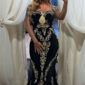 Robe de CAFTAN moderne de créateur, grande broderie de aaa, perles en verre de cristal, travail en pierre, pour mariage @ 2022 - Product Image 1