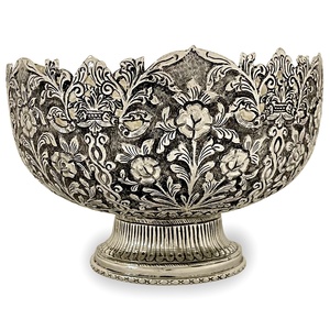 Cuenco redondo de plata Chapado en plata hecho a mano para decoración del hogar, Urli grabado a mano, centro de mesa, tazón para decoración y regalo - Product Image 1