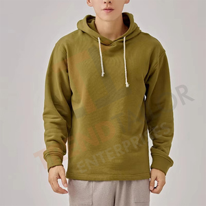 Sweat à capuche pour homme 100% coton à fibres longues Automne Hiver Polaire Coupe ample Col rond Couleur unie - Product Image 5