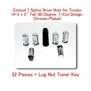 32 écrous coniques à 7 cannelures pour camions M14-1.5 XL Tall 2 avec clé à cannelures - Product Image 1