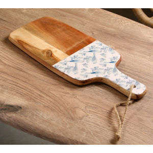 Tabla de Cortar Redonda de Madera de Acacia y Resina de Lujo, Diseño de Olas del Océano, Tabla de Queso de Resina, Tabla de Cortar Ecológica con Mango - Product Image 5