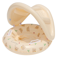 Siège de bain gonflable pour bébé de style nordique avec pare-soleil amovible, bouée de natation rayée pour nourrisson, jouets de piscine