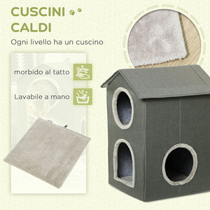 PawHut Casa para Gatos de Dos Niveles con Cojines Lavables 3 Entradas, 42x46x59,5 cm, Gris - Product Image 5
