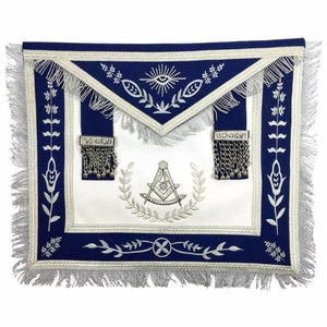 Vente en gros de régalia maçonnique personnalisée - ancien maître de la loge bleue tablier blanc et bleu royal avec broderie argentée élégante motif carré - Product Image 1