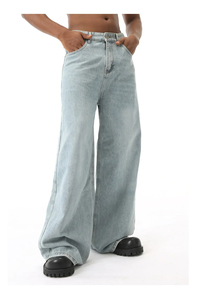 กางเกงยีนส์2025ขากระชับสำหรับผู้ชายกางเกงยีนส์ทรงตรงสีฟ้าอ่อนเอวกลางทำจากผ้าฝ้าย100% - Product Image 4