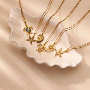 Vente en Gros de Bijoux de Plage Tortue Étoile de Mer 304 Colliers en Acier Inoxydable Plaqué Or 18K - Product Image 2