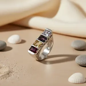 Women's Fashionable Silver Multi-Gemstone <b>Statement</b> <b>Ring</b> 18K Gold & Rose Gold Plated for Christian Occasions Inlaid Gemstone - Product Image 3