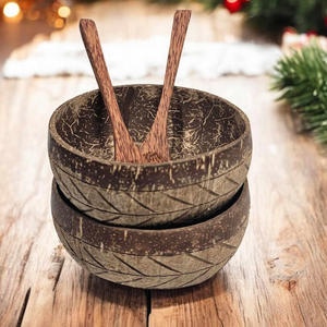 Cuenco de cáscara de coco de proveedor superior de Vietnam cuencos de palma de coco orgánicos ecológicos con juego de cucharas de ébano - Product Image 3