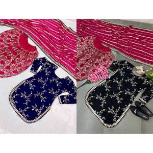 Tenue traditionnelle Dhoti Salwar, entièrement cousue, pour les fêtes, en tissu faux georgette, entièrement brodée, travail de séquence, prête à porter - Product Image 6