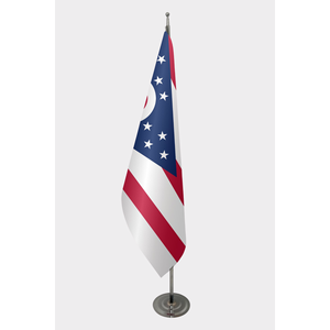 Drapeau d'intérieur officiel de l'Ohio avec logo personnalisé, imprimé numériquement en soie et polyester, mât de drapeau en aluminium - Product Image 1
