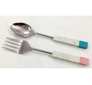 Barra de ensalada pulida con espejo dorado, cuchara para servir, servidores de ensalada decorativos de metal con mango de resina marrón amarillento, juego para servir ensalada - Product Image 5