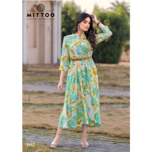 Fabricante de vestidos largos estampados de rayón pesado de diseño moderno occidental de Surat India - Product Image 1