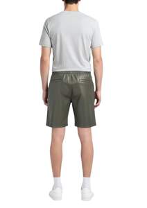 <b>Mens</b> Casual Elastic Waist Genuine <b>Leather</b> Look <b>Shorts</b> Solid Color Mid Length Streetwear Bottoms - Product Image 5
