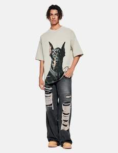 Streetwear Casual Camiseta 100% algodón sólido patrón frontal Logo Loose Fit tejido de punto - Product Image 5