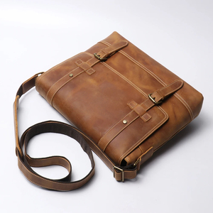 Sac bandoulière vintage en cuir véritable avec fermeture à boucle, sangle simple, couleur marron, pour usage quotidien - Product Image 6