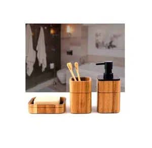 100% 最佳质量木制浴室套装相思木制品豪华浴室配件套装简单浴室配件套装