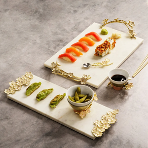 Petite planche à fromage en fleurs de cerisier avec plateau de service en marbre floral et en métal pour divertir et offrir - Product Image 5