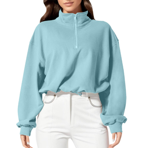 Top personalizado de alta calidad para primavera y otoño, ropa de salón con cremallera, jersey de manga larga de lana en blanco, sudadera con cremallera de un cuarto para niña - Product Image 1